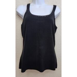 Amanda Smith Black Knit Beading Detail Tank Top Medium Lightweight Soft Stretch